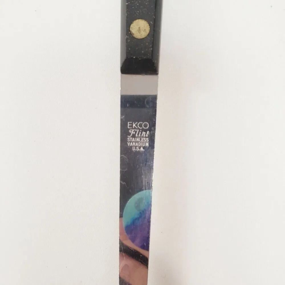 Vtg Ekco Flint Ladle Dipper Stainless Black Riveted Handle Cooking Utensil USA